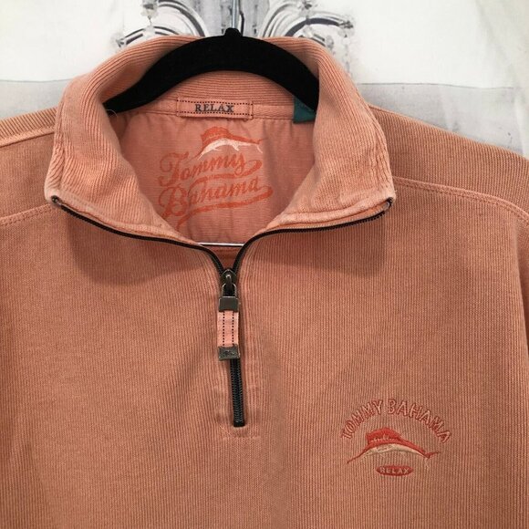 Tommy Bahama Men's Large Sweater  Relax Orange Half Zip Pullover 100% Cotton - Picture 5 of 6